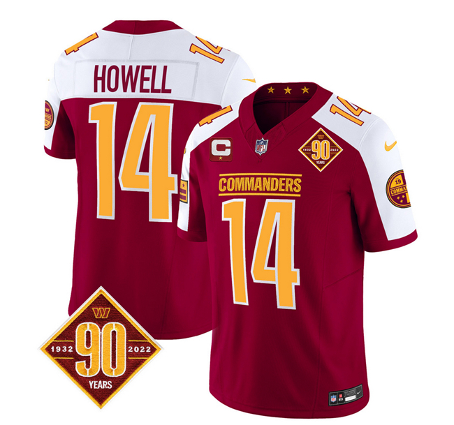 Men's Washington Commanders #14 Sam Howell Burgundy/White 2023 F.U.S.E. 90th Anniversary Vapor Limited Football Stitched Jersey